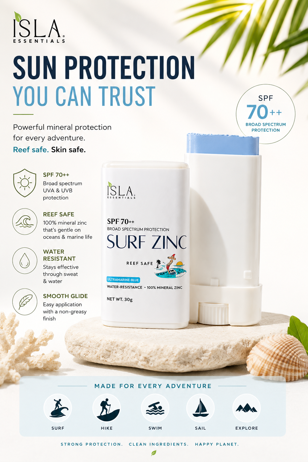 Mineral Surf Zinc Sun Protection SPF 70++| Water-resistant | REEF-SAFE | Non-nano ZINC OXIDE